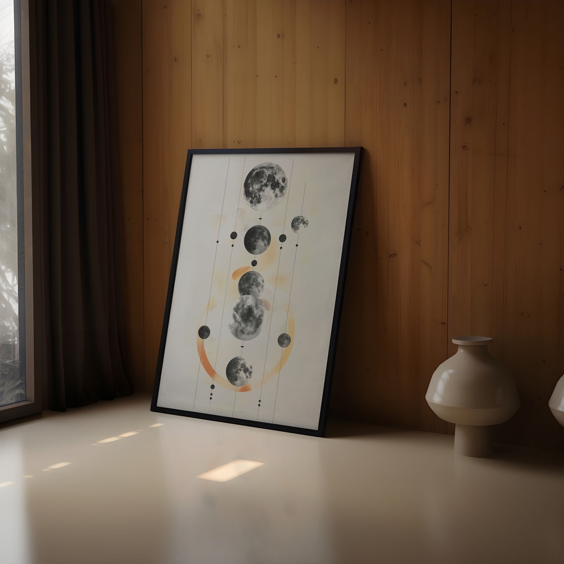 Moon Phases Vertical Line Column Abstract Japandi Style Art Poster - Image 3