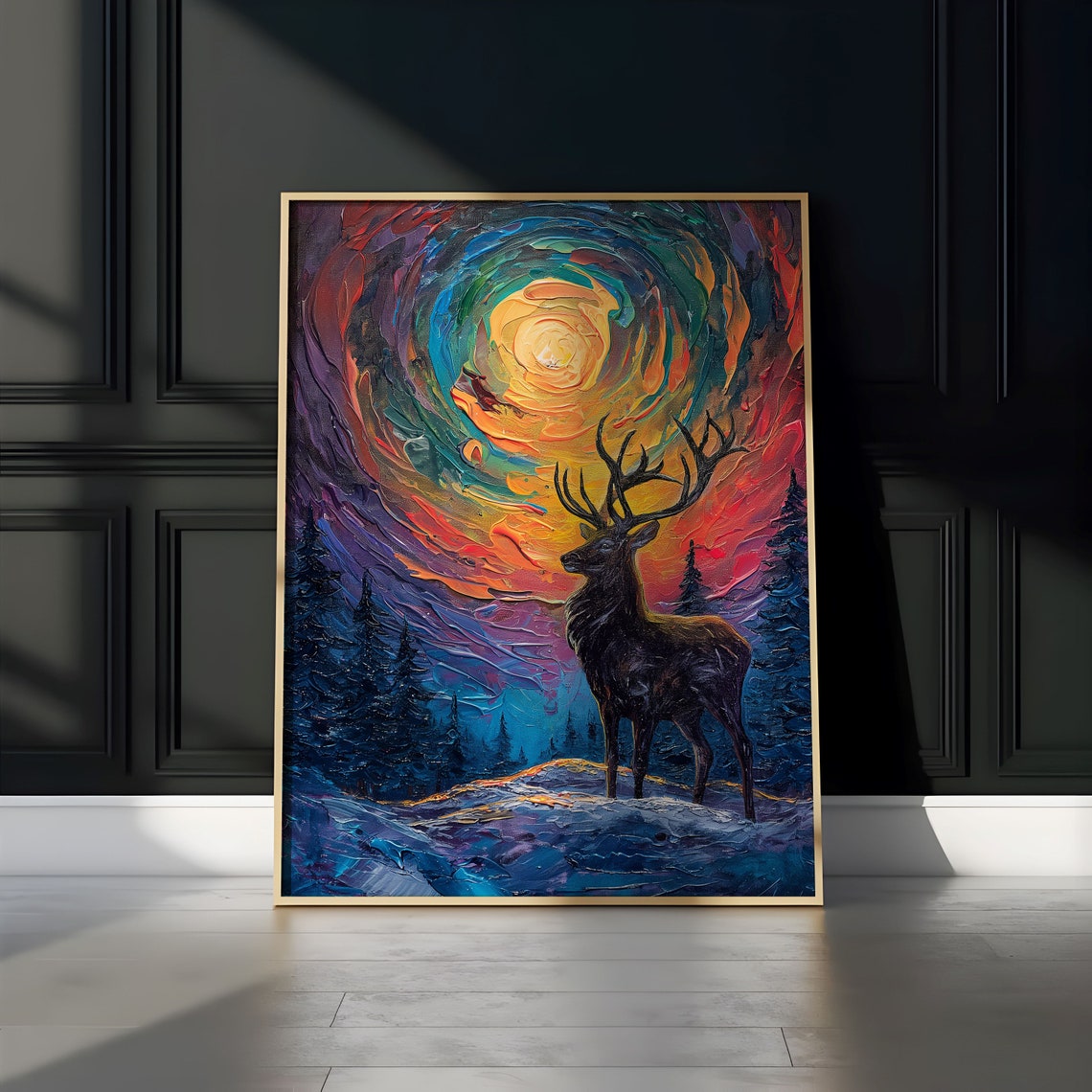 Aurora Borealis Wilderness Northern Lights Instant Art Poster Polar Deer Versatile Sizes Colorful Impasto Print 4 - Image 2