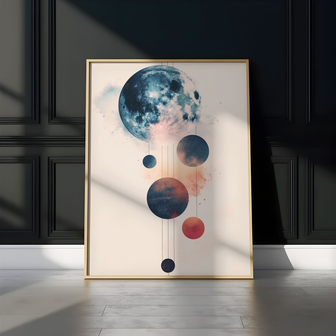 Blue Moon Hanging Planet Mobile Watercolor Abstract Wall Art - Image 3