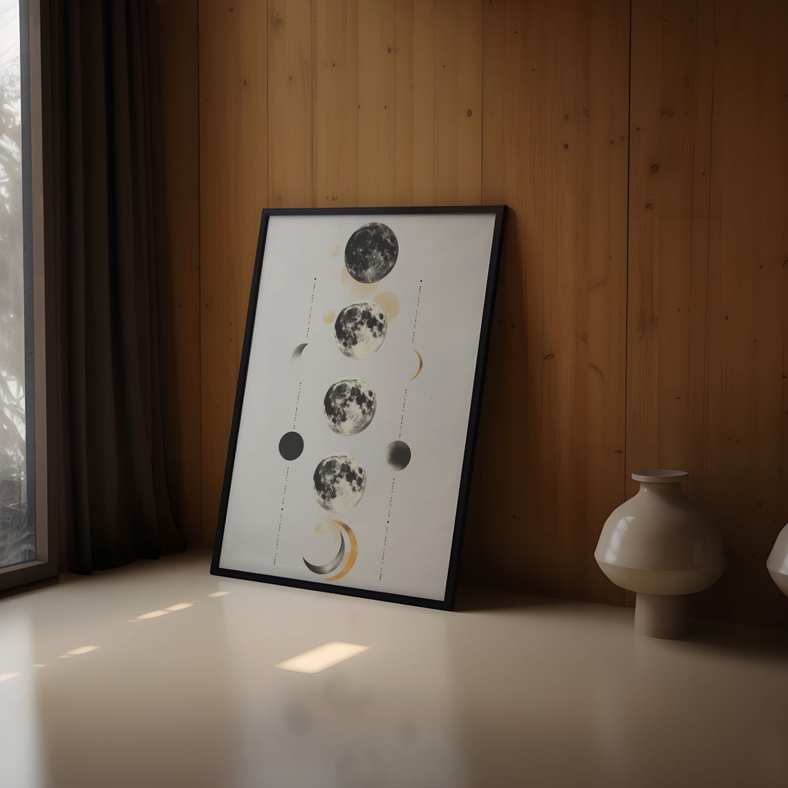 Moon Phases With Gold Crescent Dotted Lines Abstract Art Poster - Image 3