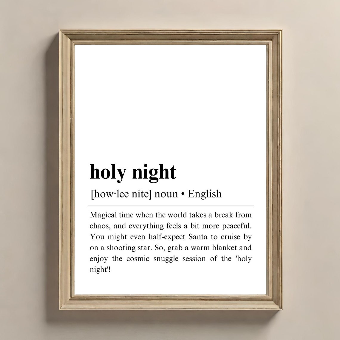 Holy Night Definition Poster Peaceful Christmas Season Wall Decor
