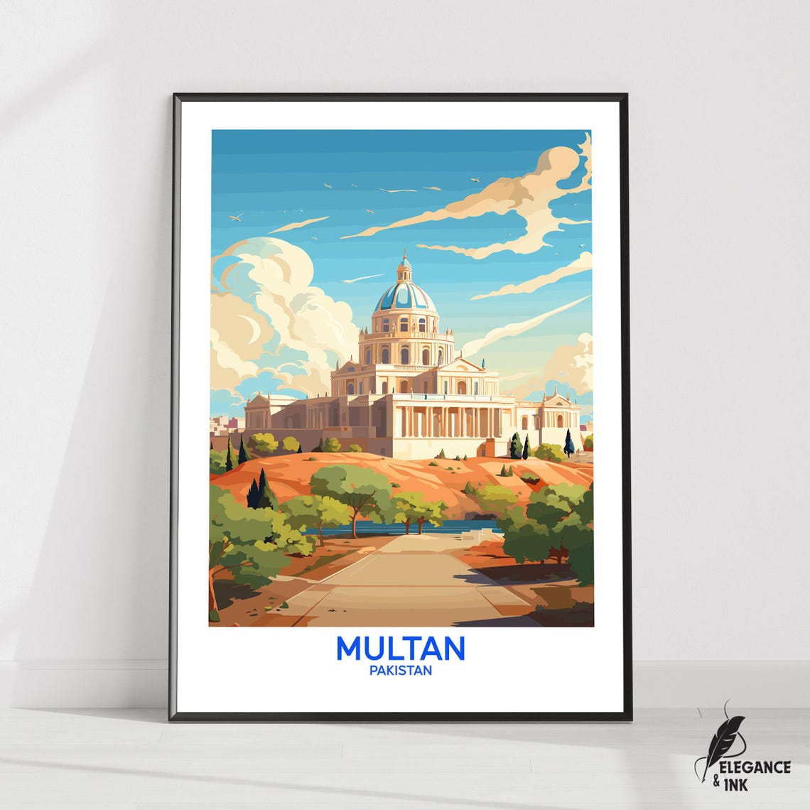 Multan Pakistan Grand Domed Basilica Landmark Vintage Travel Poster