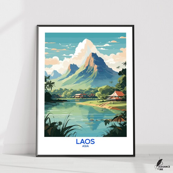 Laos Wall Hanging Posterlaos Flat Vector Illustration Canvaslaos Handmade Wooden Frame And Unframed Colorful Vintage Gift