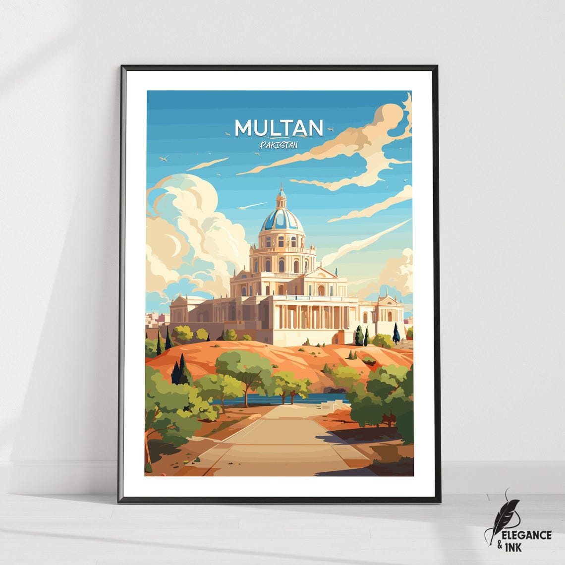 Multan Pakistan Grand Domed Shrine Vintage Travel Poster Artwork