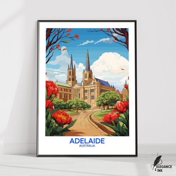 Adelaide Wall Hanging Posteradelaide Flat Vector Illustration Canvasadelaide Handmade Wooden Frame And Unframed Colorful Vintage Gift
