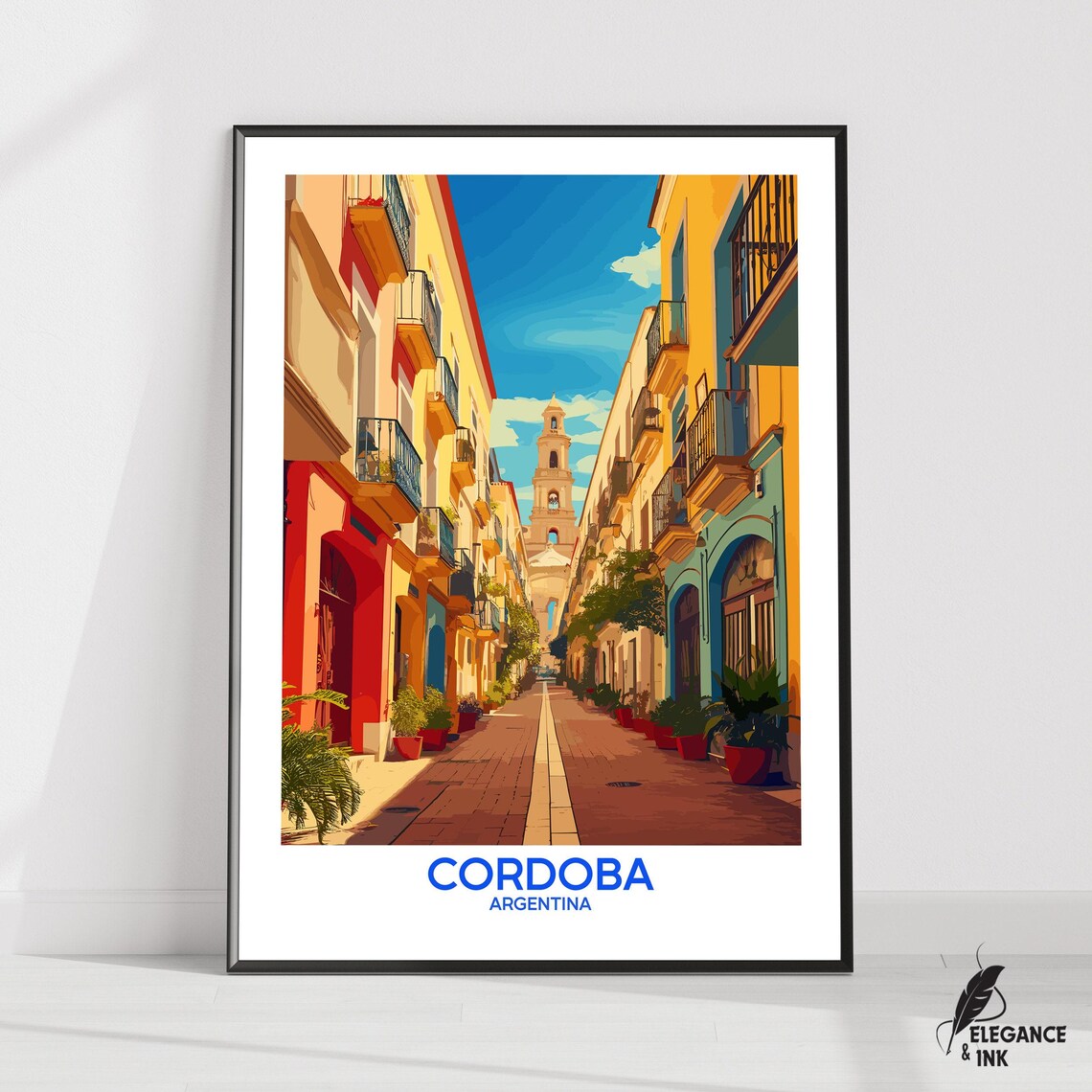 Cordoba Argentina Colorful Street Illustration Travel Poster