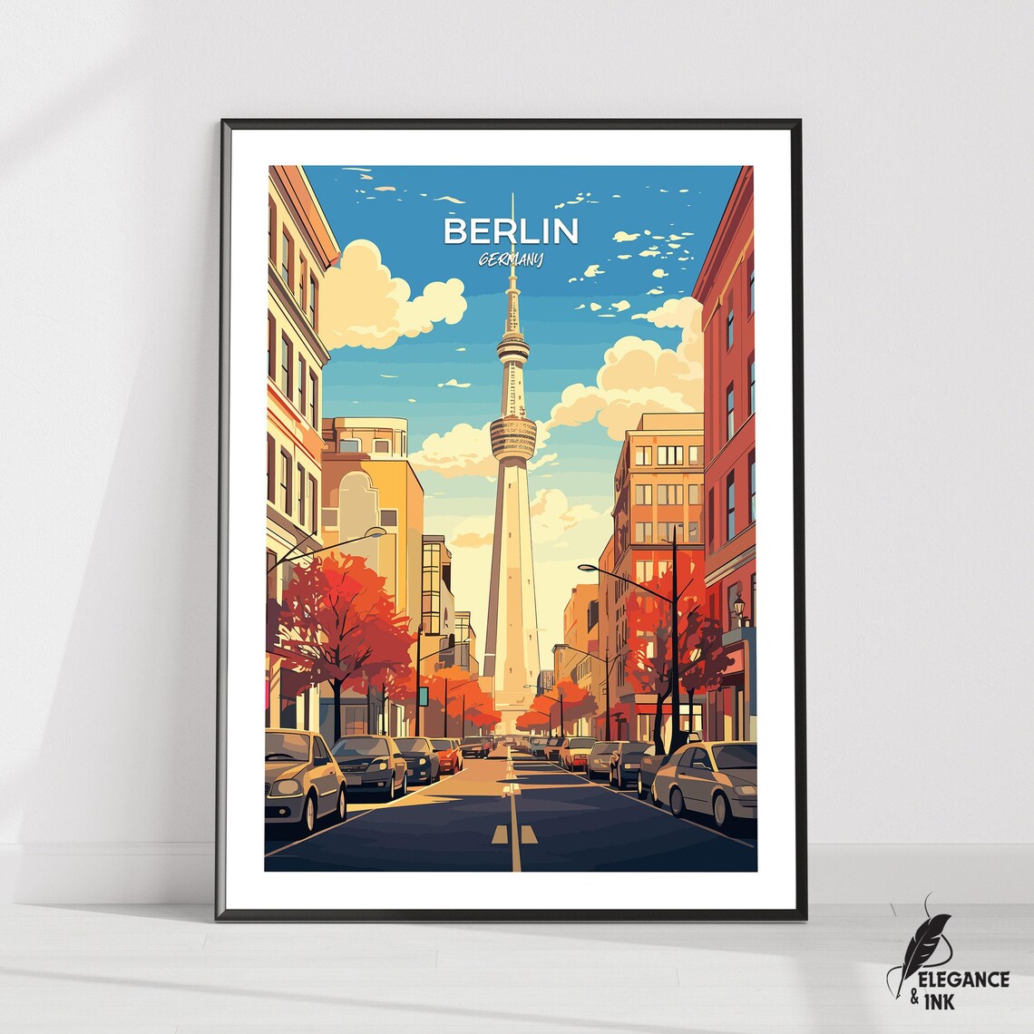 Berlin Germany Autumn Street Scene Stylized City Travel Poster