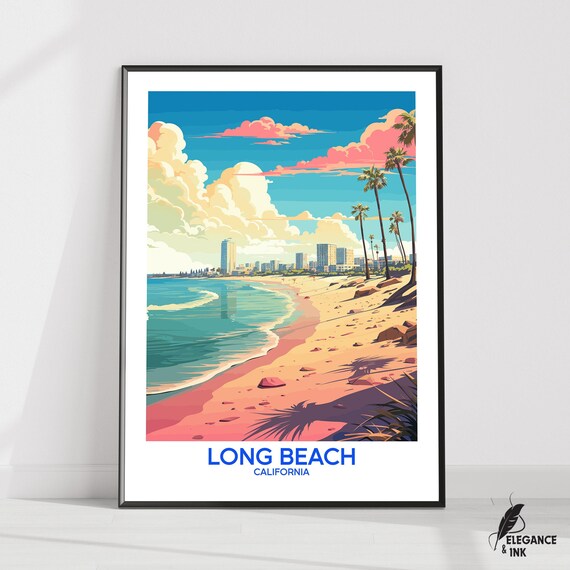 Long Beach Wall Hanging Posterlong Flat Vector Illustration Canvaslong Handmade Wooden Frame And Unframed Colorful Vintage Art