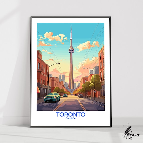 Toronto Canada CN Tower Street Illustration Poster With Bottom Title