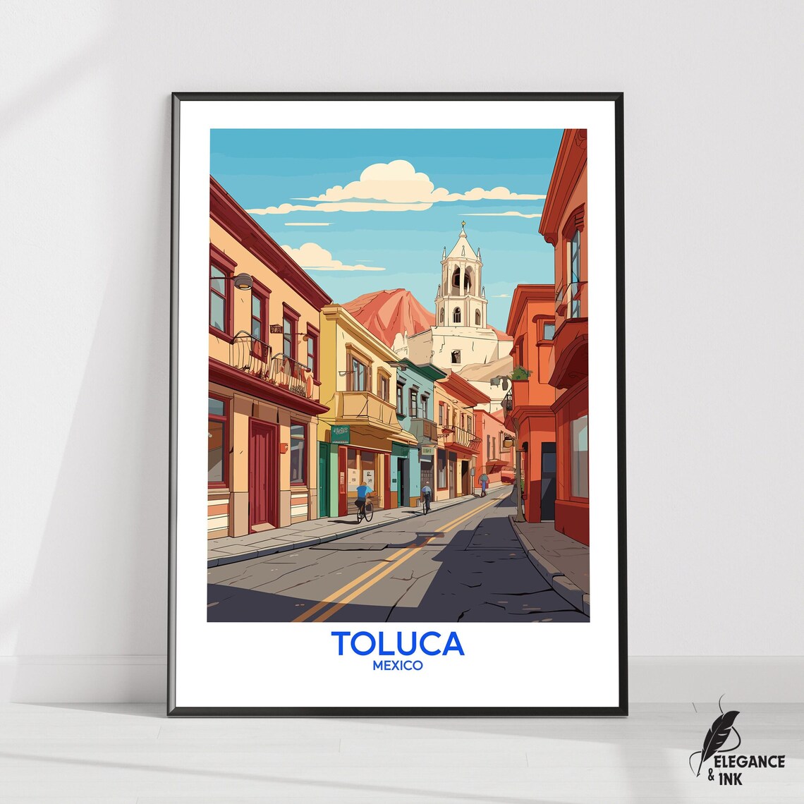 Toluca Mexico Colonial Street Cathedral Vintage Travel Poster