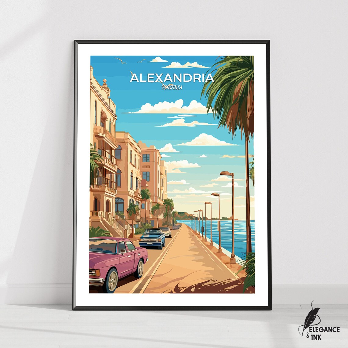 Alexandria Virginia Waterfront Street Scene Retro Travel Poster