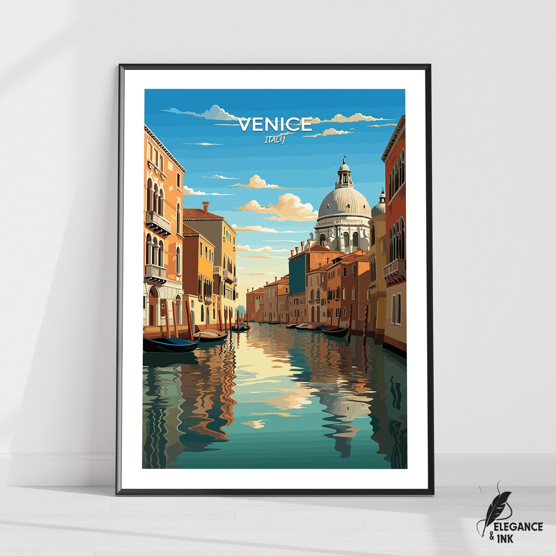 Venice Italy Grand Canal Gondolas Illustration Travel Poster