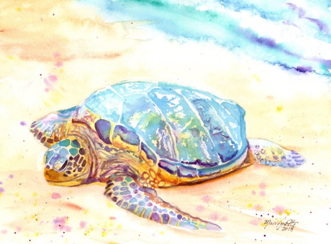 Sea Turtle Kauai Art Print, Tropical Hawaii Decor