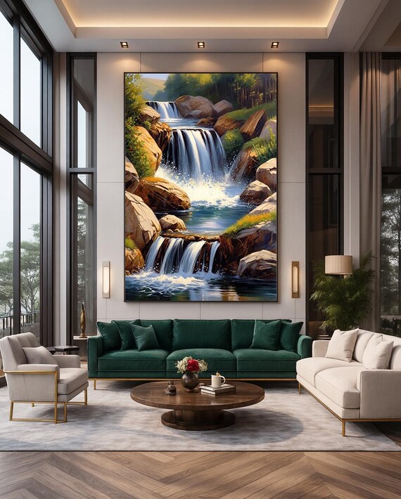 Cascading Waterfall Tiered Rocks Forest Rapids Tranquil Nature Art Print