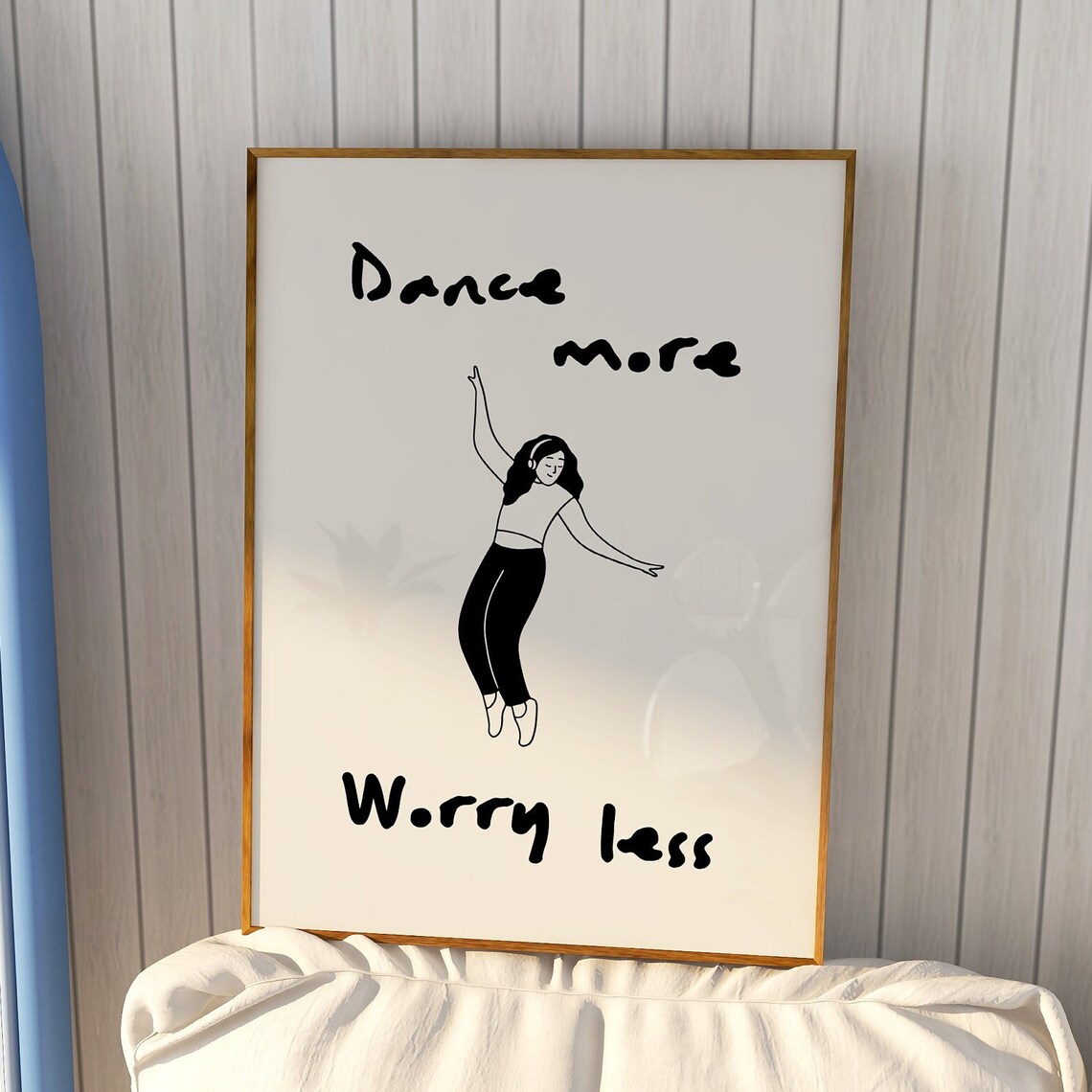 Dance More Worry Less Dancing Girl Line Drawing Motivational Poster