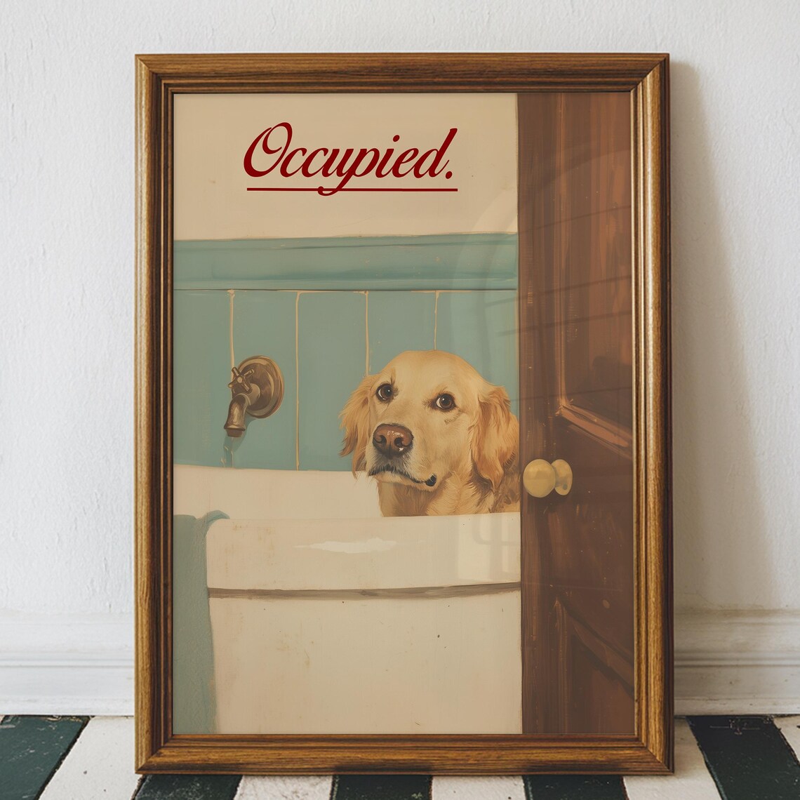 Funny Golden Retriever Bathroom Art Print
