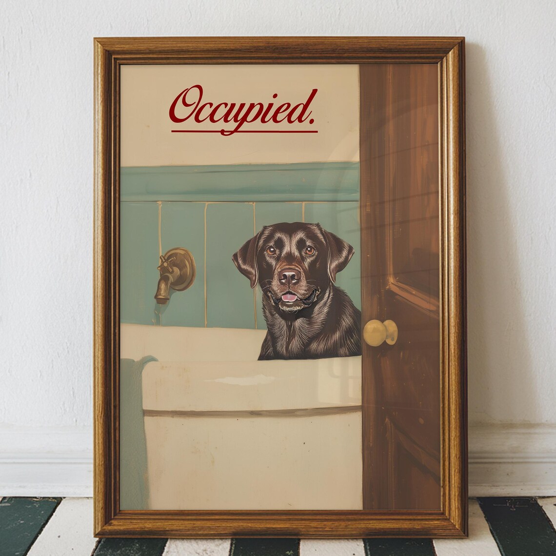 Funny Chocolate Lab Bathroom Retro Dog Art Poster