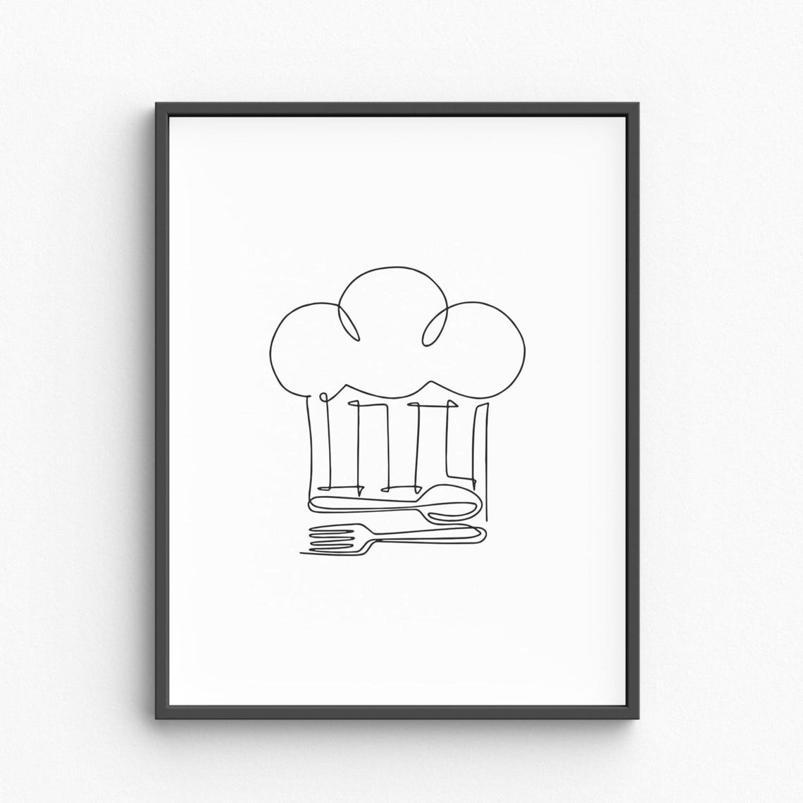 Whimsical Chef Hat With Fork And Spoon Continuous One Line Art Poster