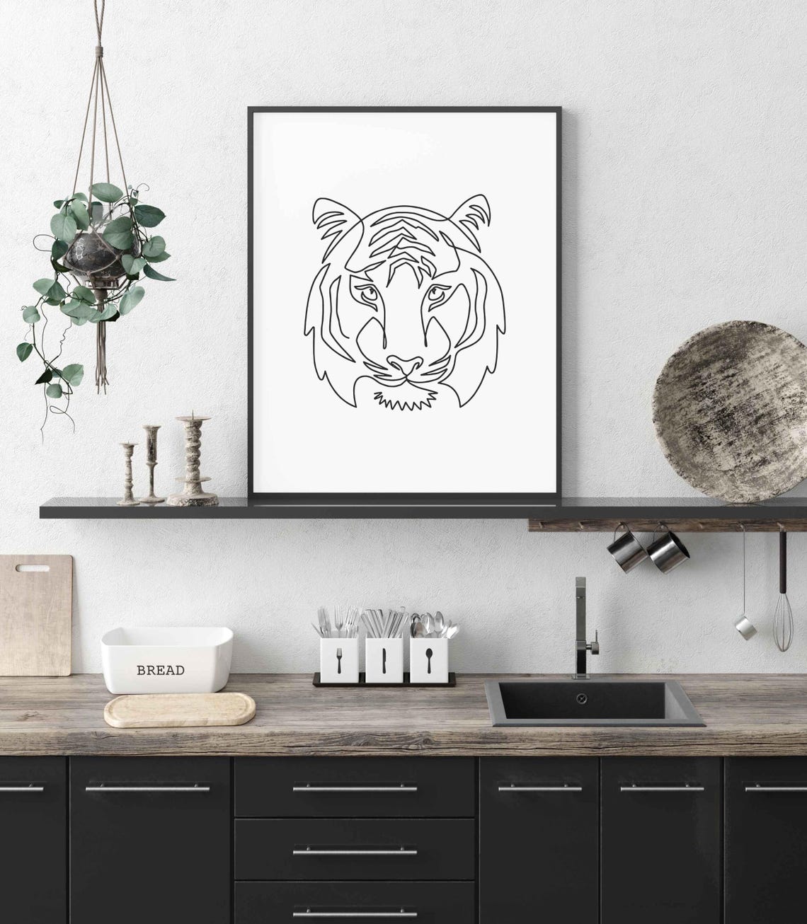 Tiger Face Line Art Drawing Minimalist Wild Fierce Animal Poster - Image 3