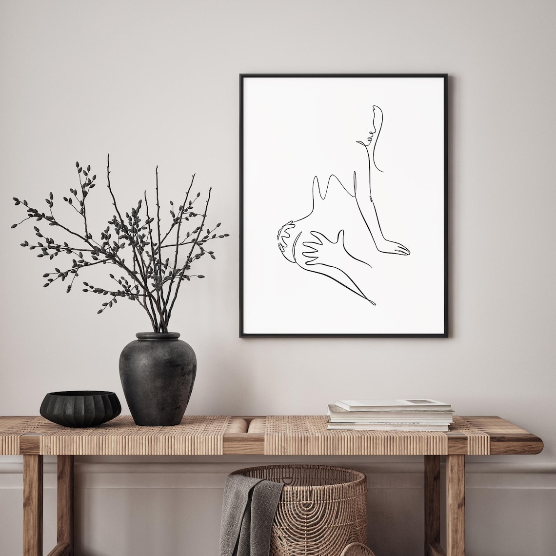 Loving Couple Embrace Line Art Intimate Body Touch Modern Poster - Image 4