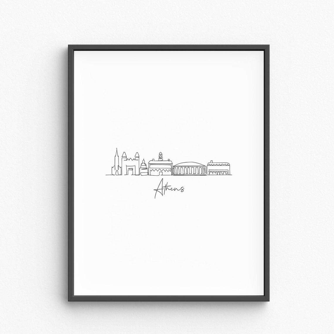 Athens Skyline One Line Drawing Minimalist Greek City Art Poster