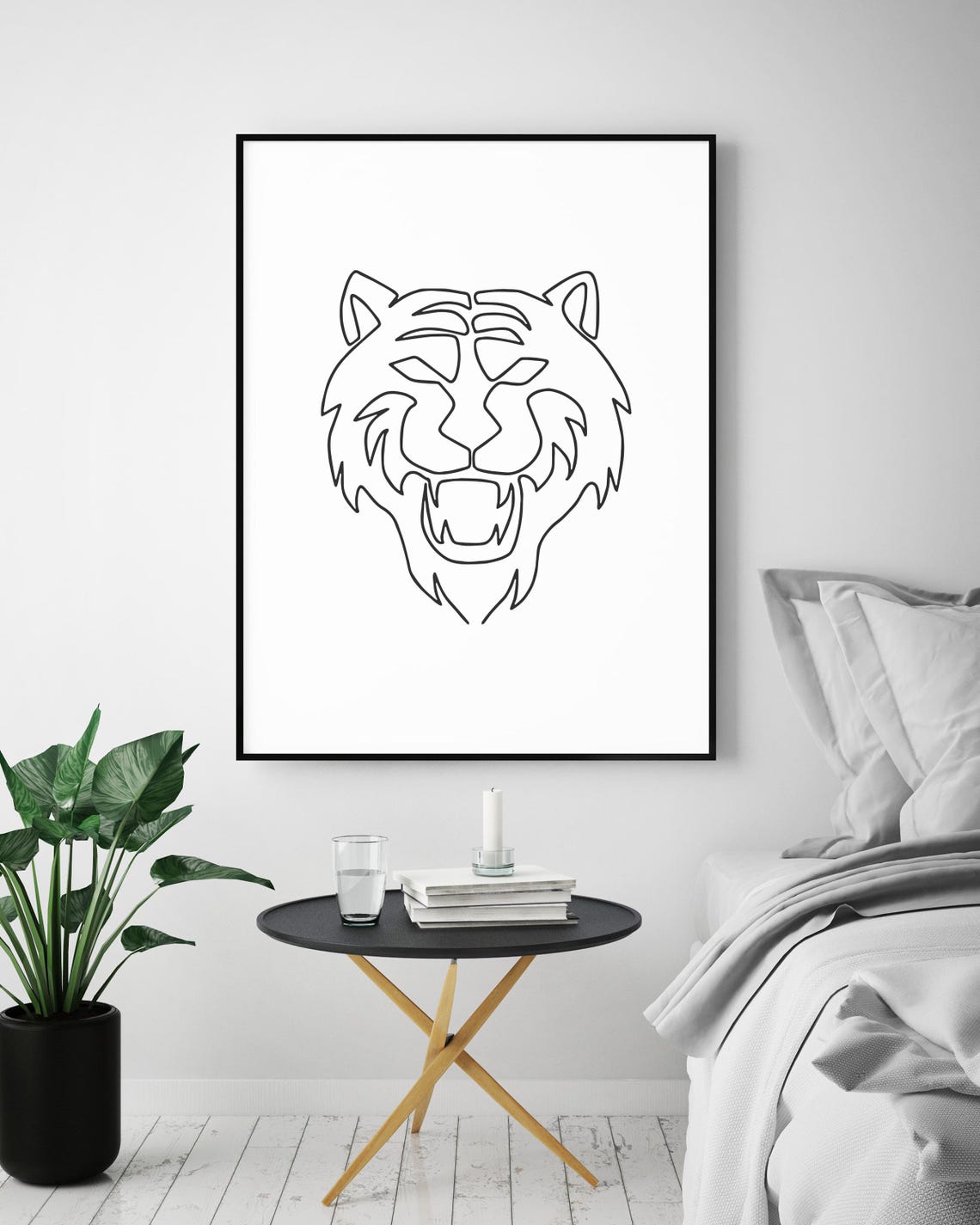 Fierce Roaring Tiger Head Black Line Art Drawing Minimalist Poster - Image 5