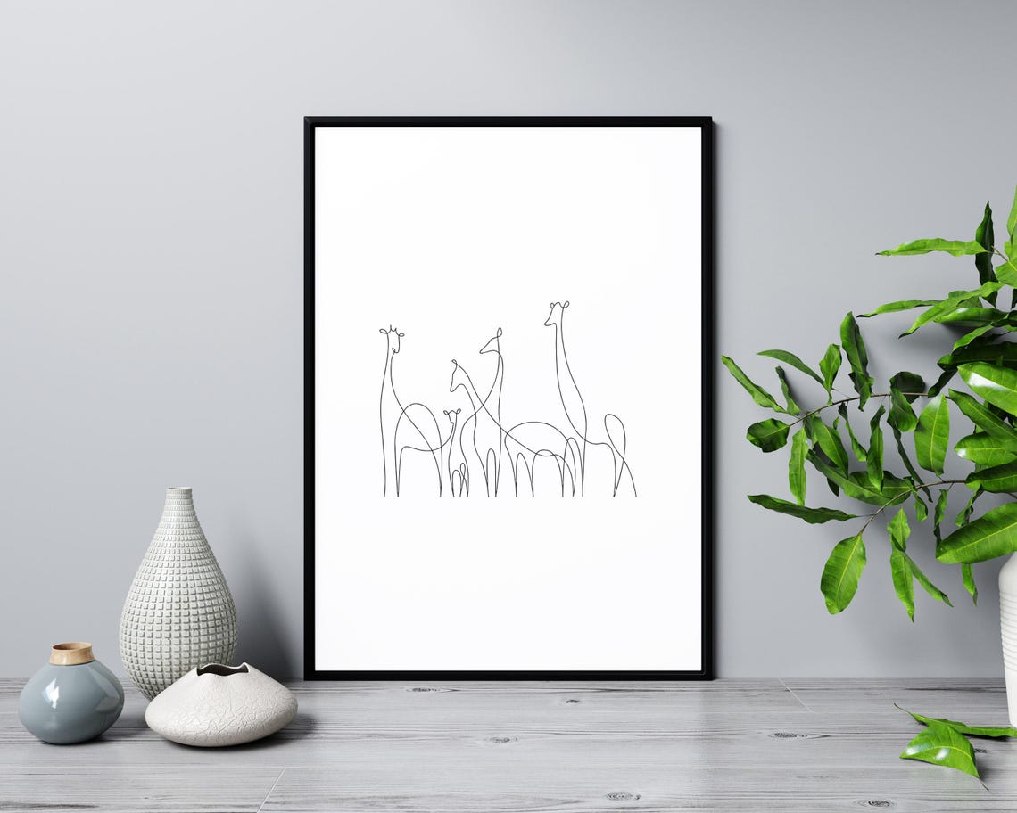 Minimalist Giraffe Line Art Safari Animal Wall Print Elegant Wildlife Drawing Tall Poster Modern Decor - Image 3