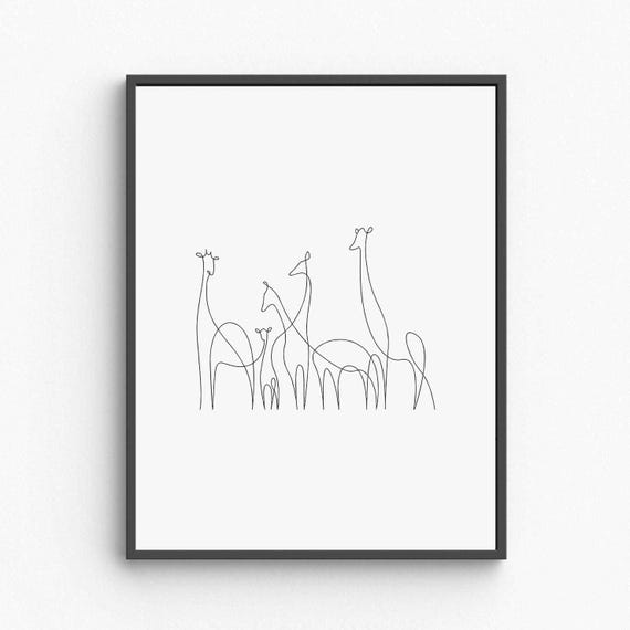 Minimalist Giraffe Line Art Safari Animal Wall Print Elegant Wildlife Drawing Tall Poster Modern Decor