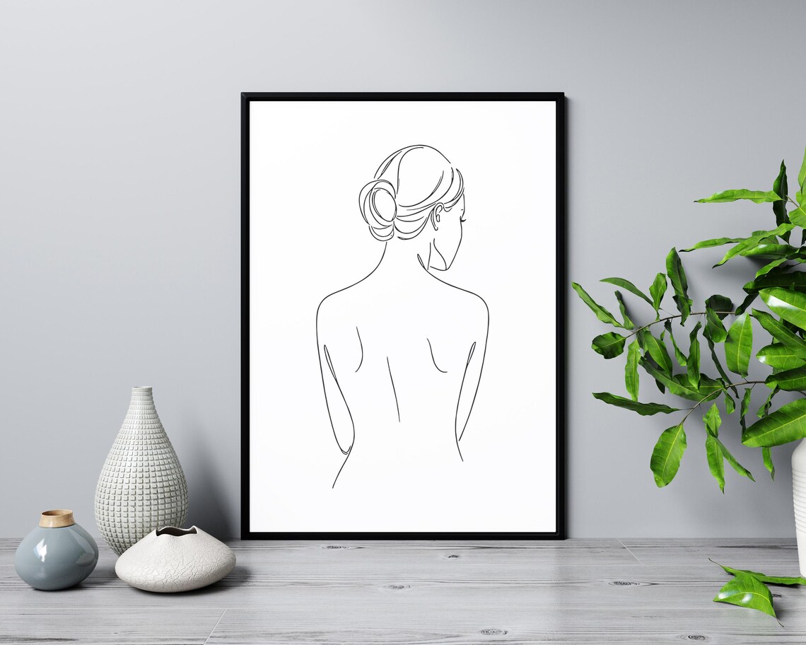 Woman Back With Bun Line Art Elegant Female Silhouette Minimalist Poster - Image 3