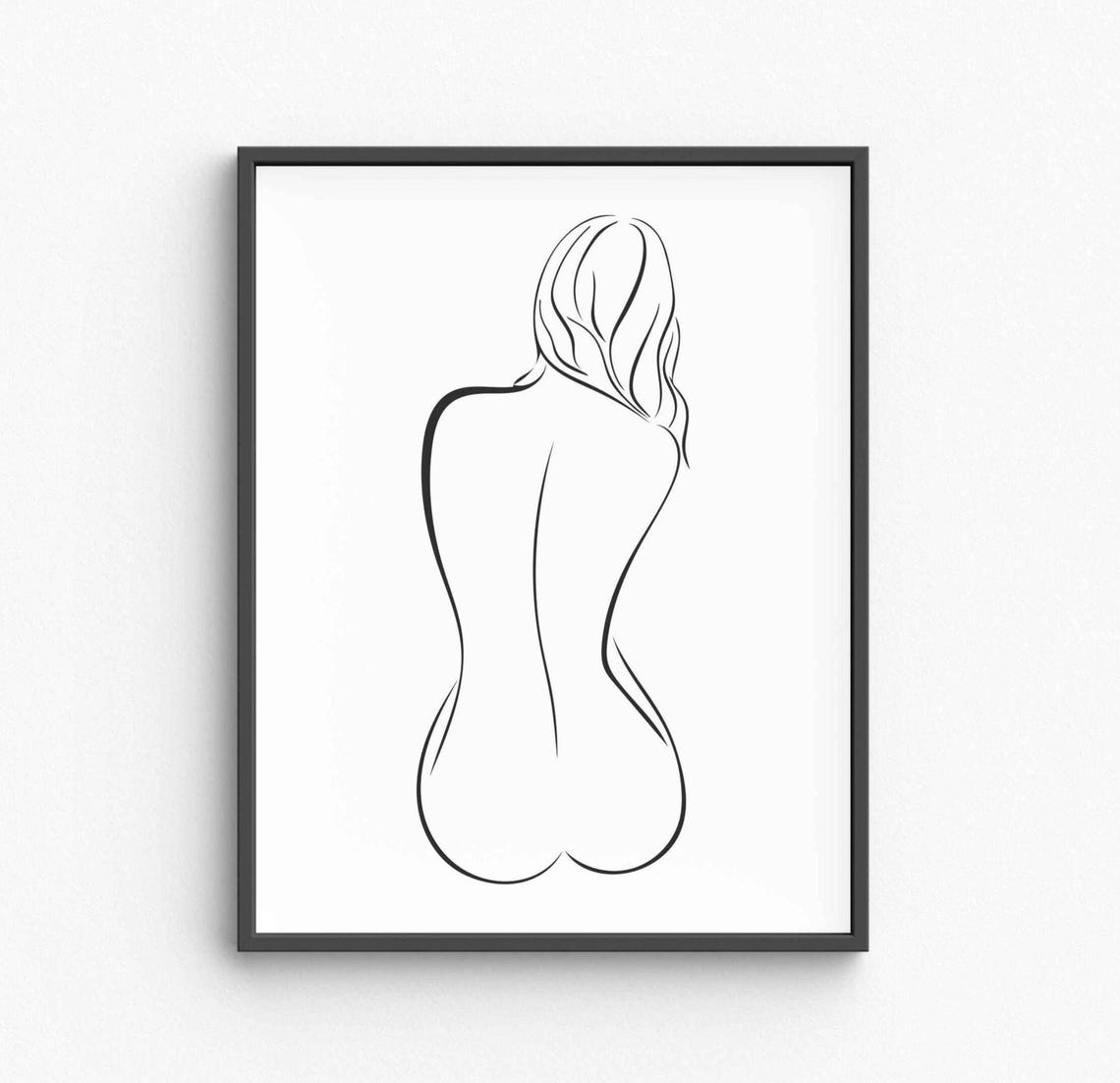 Woman Flowing Hair Back View One Line Figure Drawing Art Poster