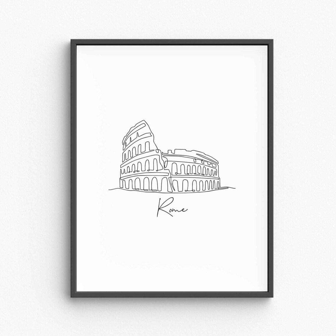 Rome Colosseum One Line Drawing Minimalist Travel Art Poster