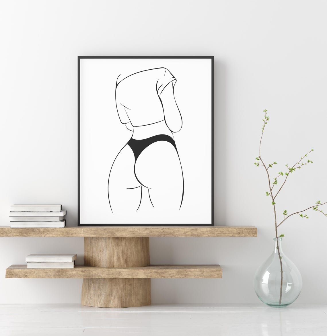 Woman Crop Top and Bikini Back View One Line Figure Art Poster - Image 3