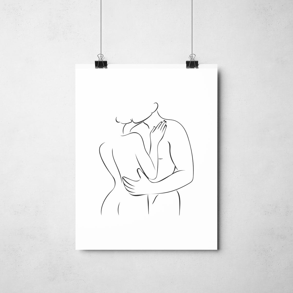 Couple Embrace One Line Drawing Minimalist Romantic Love Art Poster - Image 2