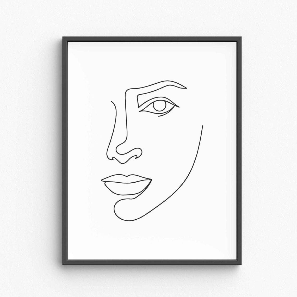 Abstract Woman Face Eye Lips Continuous Line Art Portrait Poster