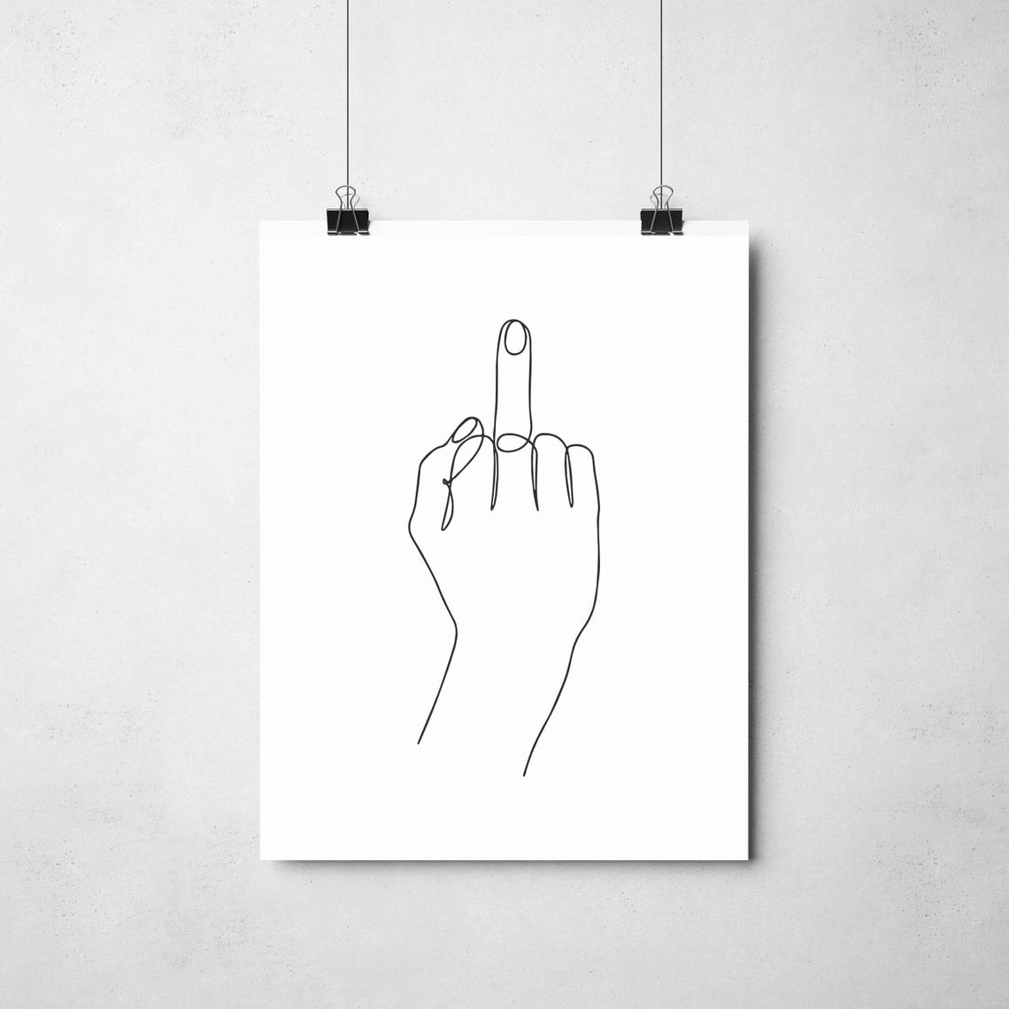 Minimalist Middle Finger Line Art Bold Hand Gesture Drawing Sassy Attitude Sketch Edgy Wall Decor - Image 2