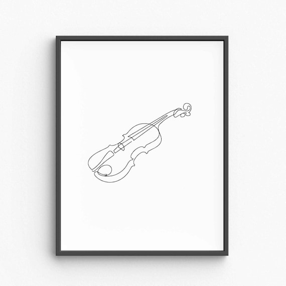 Classic Violin Side View Single Line Drawing Elegant String Instrument Decor Poster
