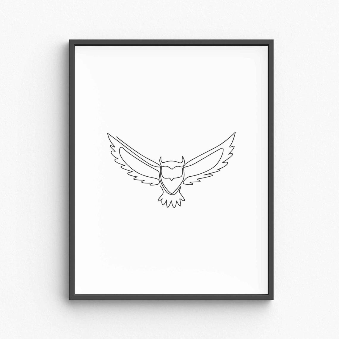 Flying Owl Continuous Line Drawing Minimalist Bird Art Poster