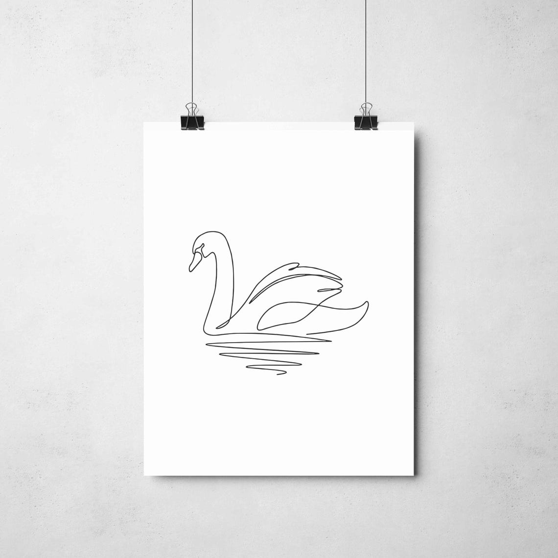 Graceful Swan Gliding On Calm Water Serene Elegant Line Art Poster - Image 2