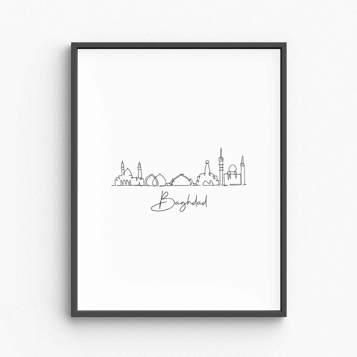 Baghdad Iraq City Skyline Single Line Drawing Minimalist Art Poster