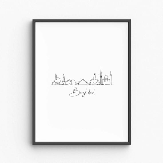 Baghdad Iraq City Skyline Single Line Drawing Minimalist Art Poster