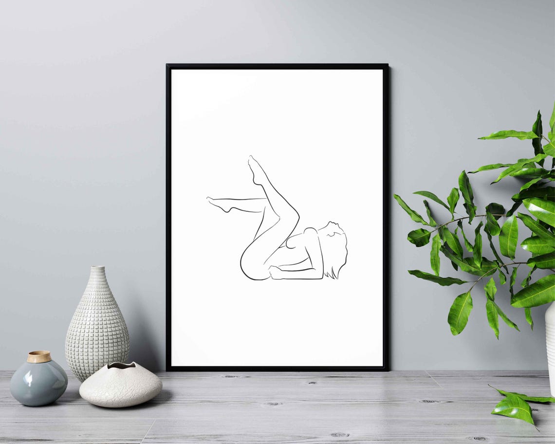 Reclining Nude Woman Line Art Elegant Relaxed Figure Study Poster - Image 2