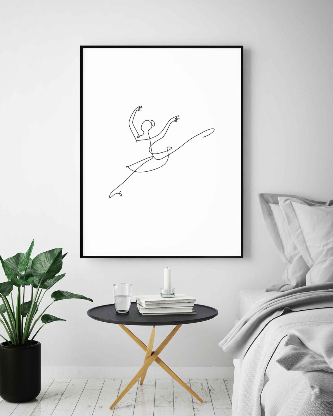 Ballerina Leaping Midair Graceful Dance Continuous Line Art Poster - Image 4