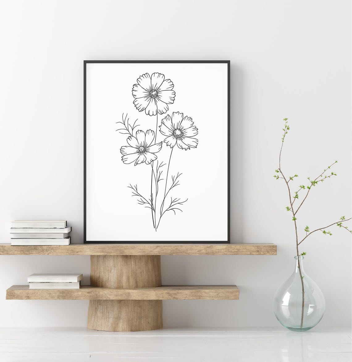 Cosmos Flowers Line Art Delicate Botanical Floral Drawing Poster - Image 2