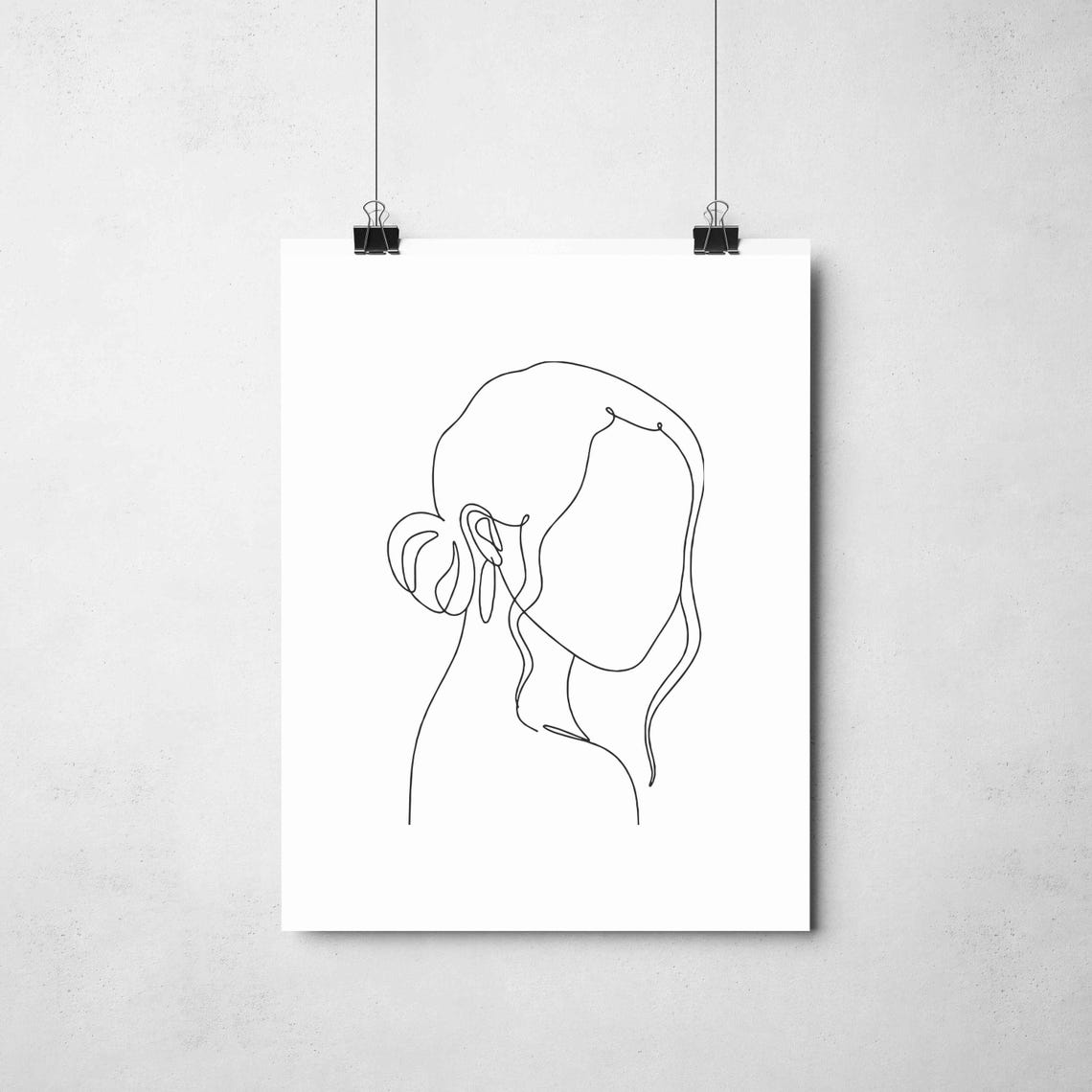 Woman Profile Bun Earring Delicate Line Art Minimalist Poster - Image 2