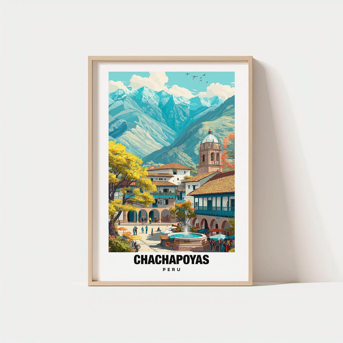 Chachapoyas Peru Colonial Plaza Fountain Snowy Andes Mountains Poster