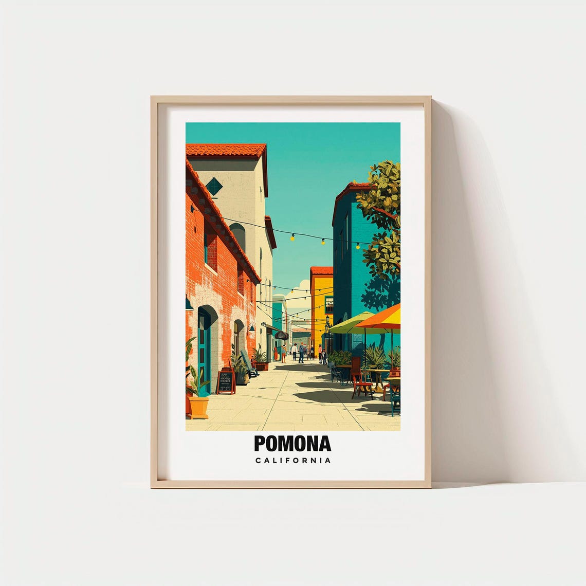 Pomona California Old Town Alley String Lights Travel Poster