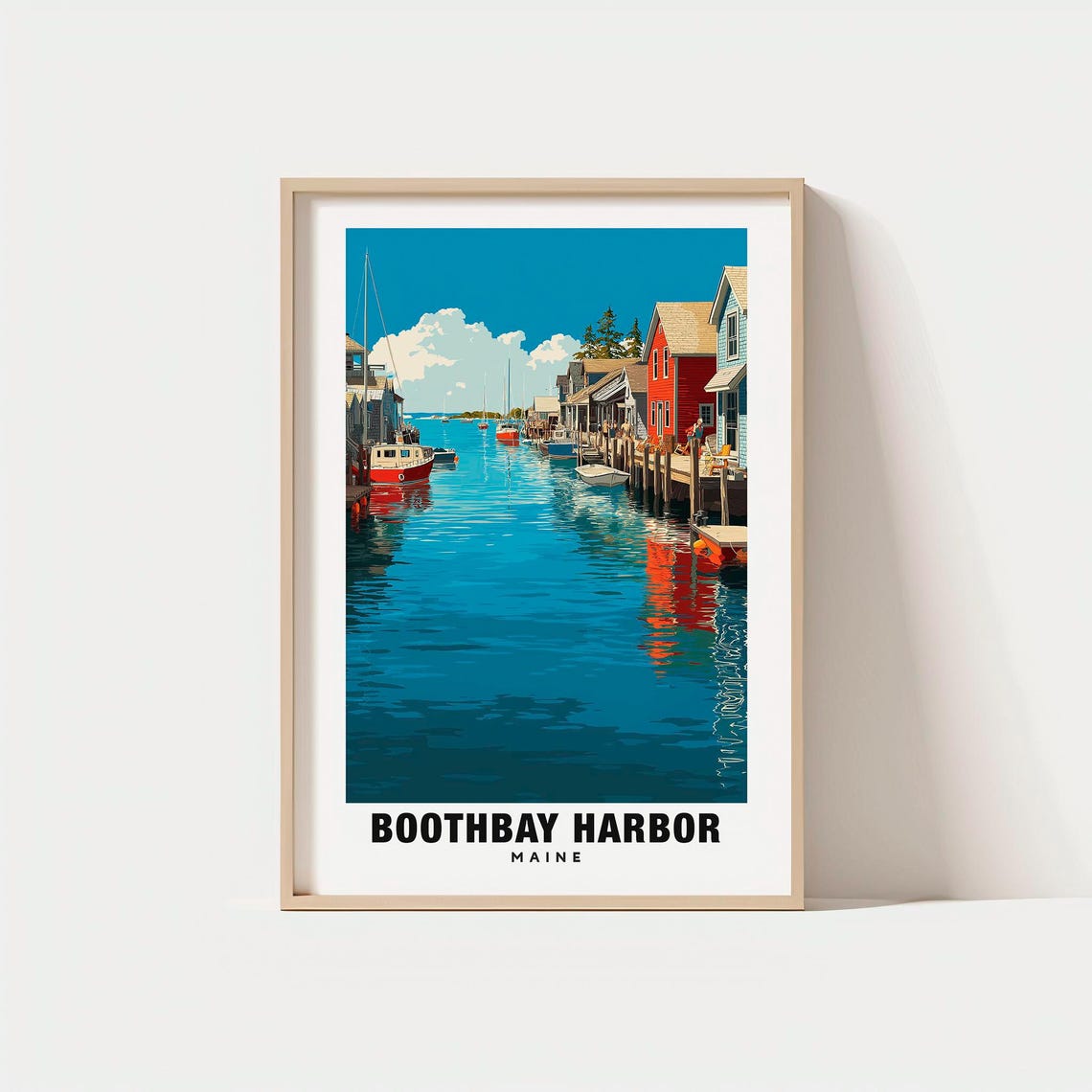 Boothbay Harbor Maine Vintage Fishing Boat Harbor Travel Poster