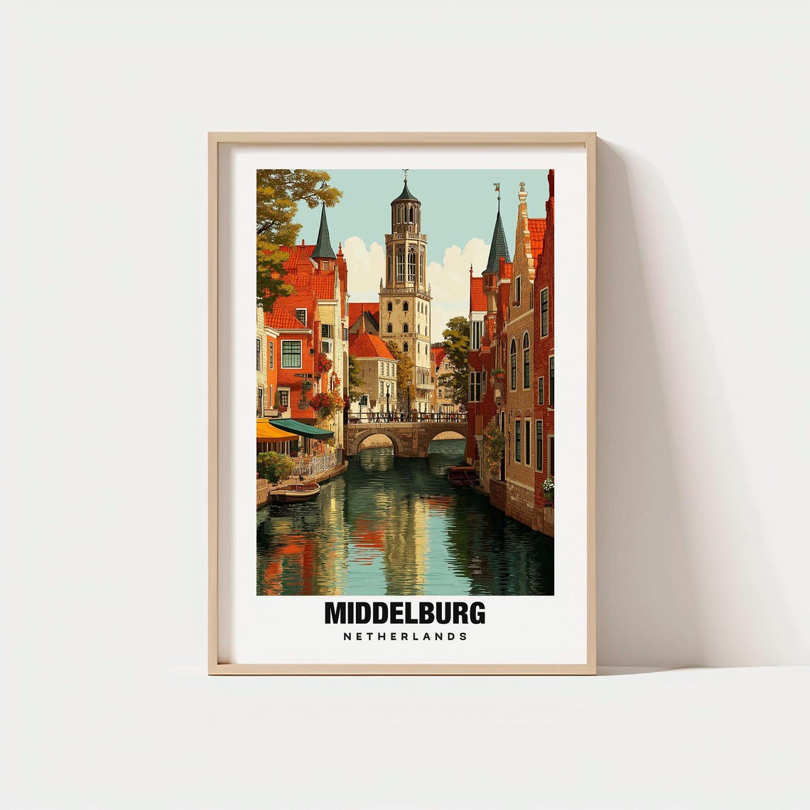 Middelburg Netherlands Canal Abbey Tower Vintage Travel Poster