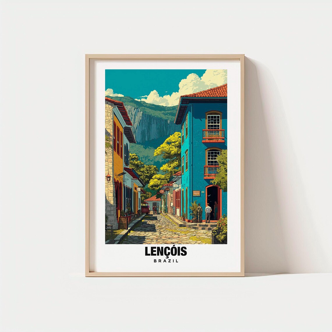 Lençóis Brazil Cobblestone Street Colonial Town Vintage Travel Poster