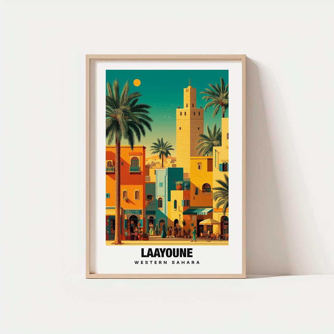 Laayoune Western Sahara Desert City Minaret Vintage Travel Poster